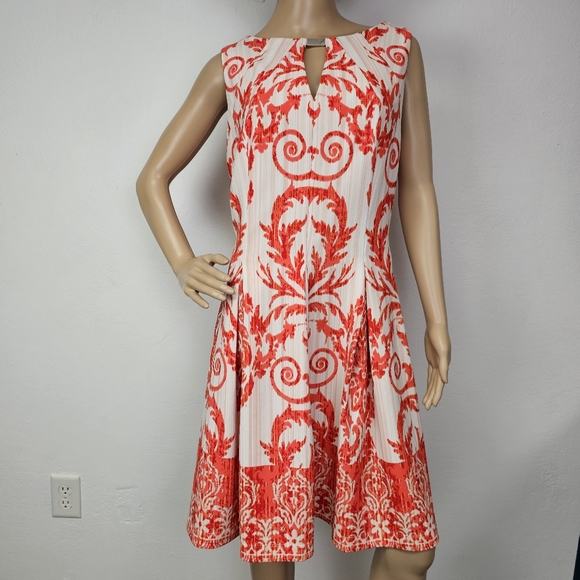 Gabby Skye Fit Flare Dress Orange White  Metal Trim Sz 14 Coquette Party - Picture 1 of 12